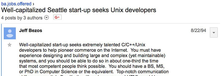 Jeff Bezos Posts Job Listing on Usenet over 24 Years Ago