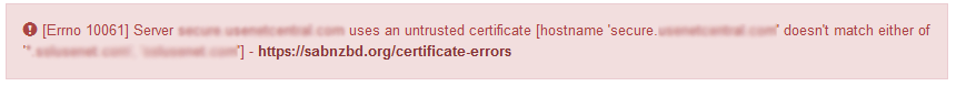 sabnzbd ssl certificate error